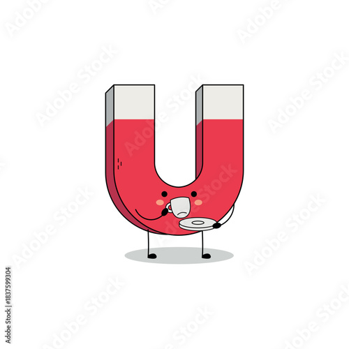 Cute magnet cartoon character drinking tea doodle