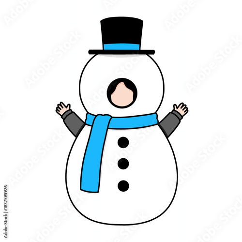 Chibi art illustration of a Korean kpop idol. A female kpop idol wearing a snowman costume.