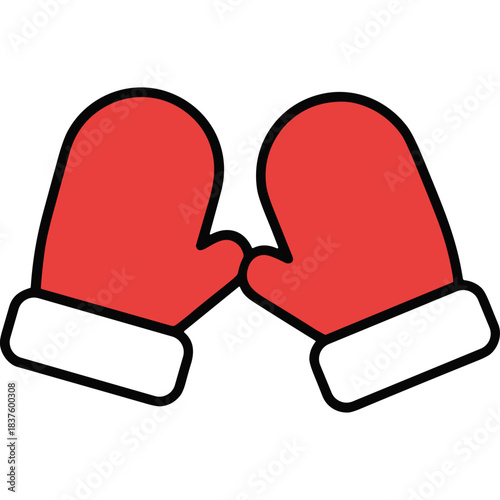 Pair of Red Winter Mittens with White Cuffs Isolated on Black Background Warm Handwear Accessory for Cold Weather Season