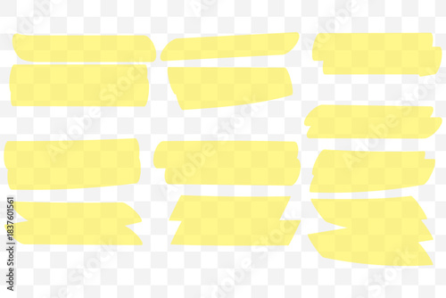 Hand Drawn Yellow Sharpie Marker Strokes, Brush Pen Underlines, Highlighter Scribble Lines Set