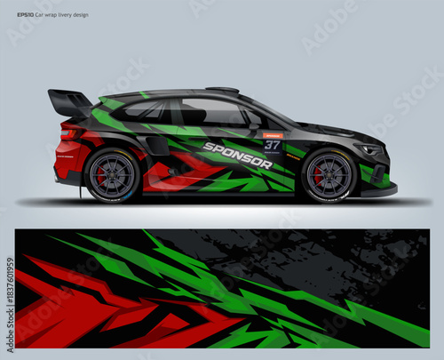 Motorsport car Livery wrap design– Green and Black Car Wrap Template, include printable file, editable file.