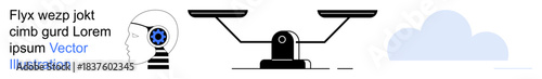 Artificial intelligence, ethics, decision-making, technology, cloud computing, data balance. Human head with brain, scale fairness and a cloud. AI ethics and decision-making concepts