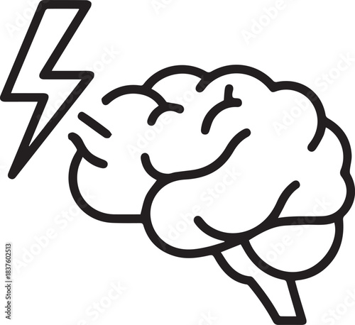 Stunning minimalist line art icon representing a sudden idea or breakthrough moment hitting the human brain with vibrant energy