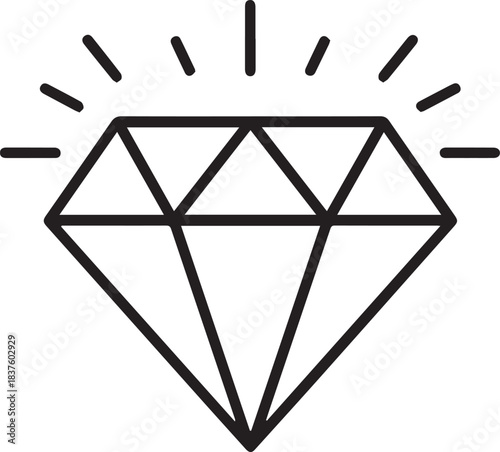 Elegant minimalist line art diamond icon sparkling brightly representing luxury quality and precious gemstone value