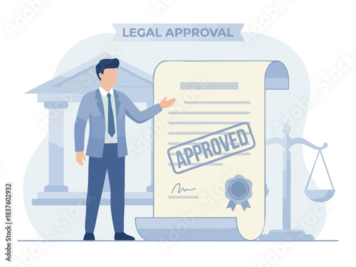 Legal Approval Document with Lawyer Presenting Approved Certificate.