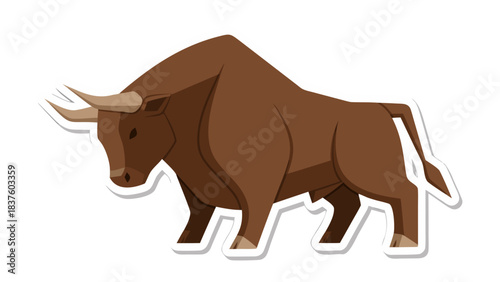 Brown Bull Powerful Animal Standing Illustration Isolated On White Background Full Body Side View Representation Of Strength And Determination Detailed Artwork With Clipping Path Ready For Use