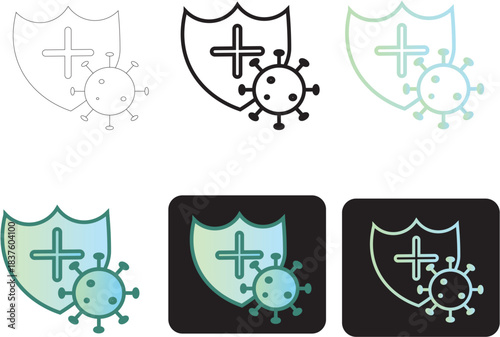 Virus protection shield icons set, medical defense, health safety, immune system concept