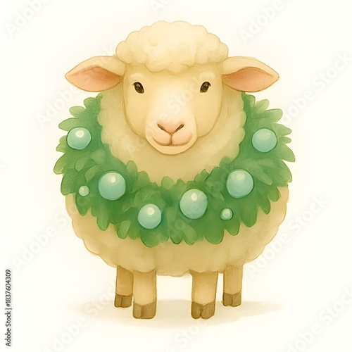 Weihnachts Schaf Bild - Winter Schaf  - Schaf Winter Wallpaper - Tier Illustration - Schaf mit Kranz Hintergrundbild