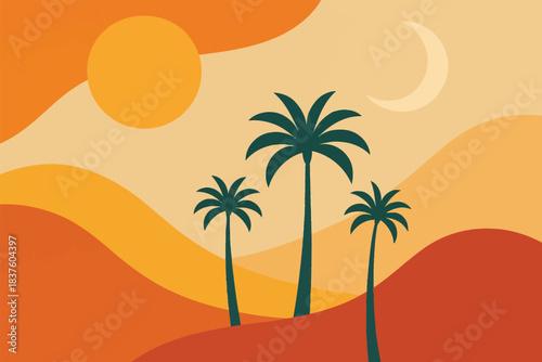 Geometric UAE September Equinox illustration with stylized desert sun and moon shapes and simplified seasonal composition
