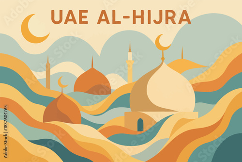 Modern United Arab Emirates national holiday artwork featuring abstract shapes simplified people and clean bold celebratory themed elements