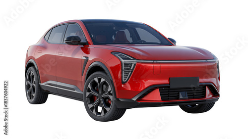 Canvas Print Sleek modern red electric crossover SUV showcasing futuristic automotive design