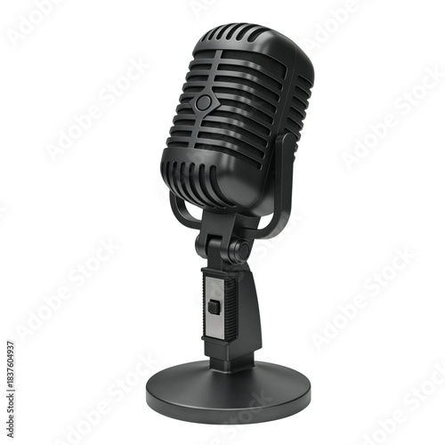 Classic vintage shure sm58 style microphone on a stand isolated on transparent background