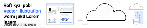 Cloud computing, data storage, digital technology, internet service, online security, and business solutions. Diagram includes cloud, digital interface and servers. Cloud computing and data storage