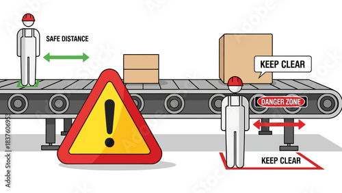 Industrial Safety Protocols Social Distancing and Danger Zone Awareness on a Conveyor Belt System