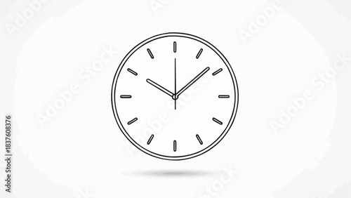 Simple Outline Drawing of a Classic Round Wall Clock with Minute and Hour Hands.