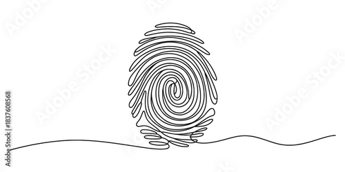 One line continuous drawing of a fingerprint, isolated on continuous one line art of vector illustration