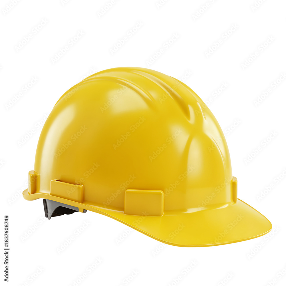 Fototapeta premium Bright yellow hard hat for construction safety and personal protective equipment isolated on transparent background