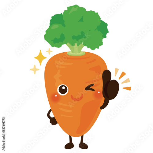 グッドサインを出す人参のキャラクターイラスト／Cute Carrot Character Illustration Giving a Thumbs-Up