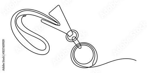 Continuous line drawing of a lanyard with a carabiner clip and keyring, isolated on, one line art continuous one line art of vector illustration