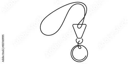 Continuous line drawing of a lanyard with a key ring, isolated on minimalist one line art of a neck strap for id badge or keys continuous one line art of vector illustration