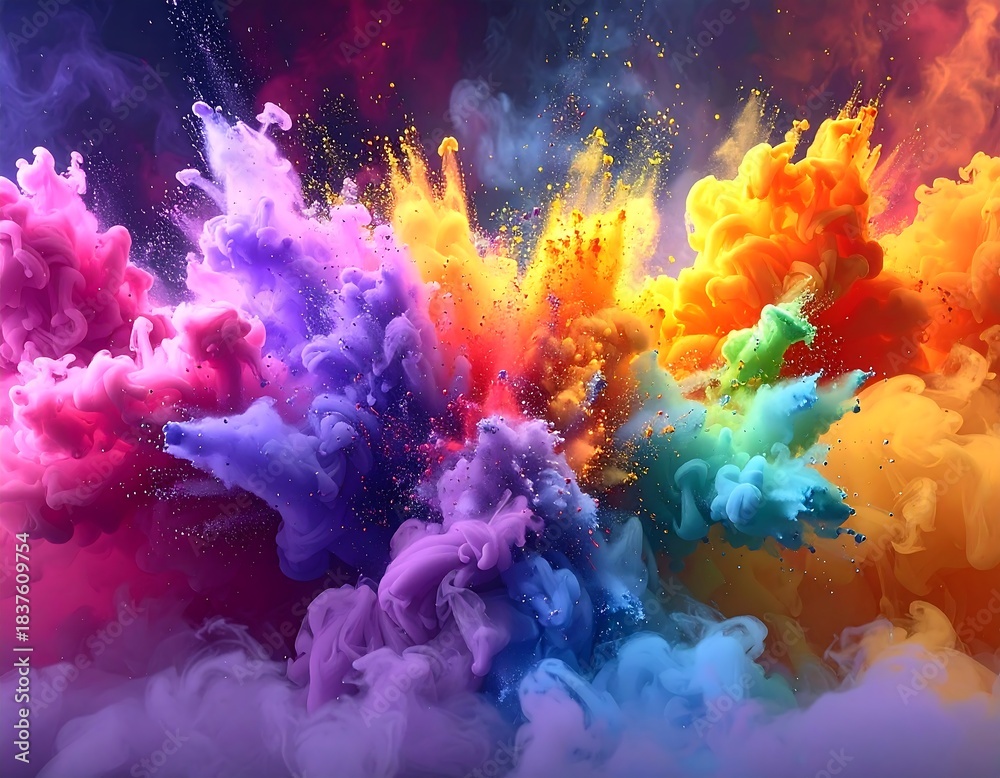 Fototapeta premium Explosion of vibrant colored powders. Abstract, dynamic, and vivid