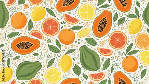 Vibrant Tropical Fruit Medley Seamless Pattern.