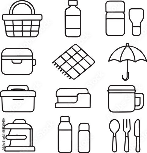 Picnic Gear Line Art Icon Set.eps