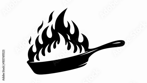 Vector illustration of hot frying pan with flames icon 