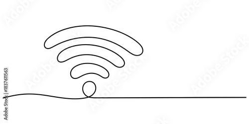 Wireless internet signal icon in continuous one line art style, depicting modern technology connectivity and digital communication for global network access. Vector, illustration
