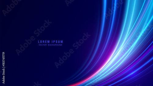 Abstract blue and purple curved light lines background with futuristic glowing neon wave