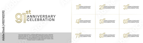 Anniversary logo type set with double line number. gold and black color for celebration event