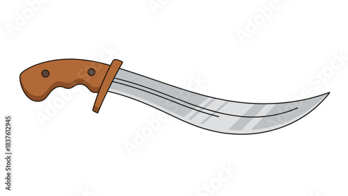 Curved Machete Knife With Brown Handle On Black Background