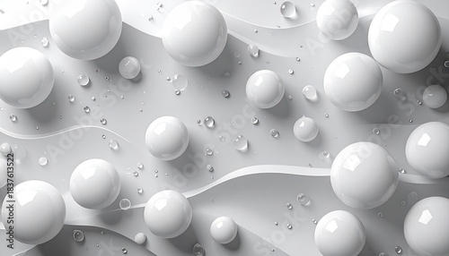 Abstract grayscale image of spheres on a wavy surface