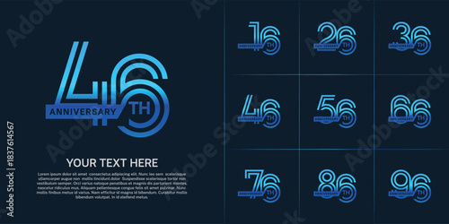 Anniversary logo type set with double line number. blue color with ribbon for celebration event