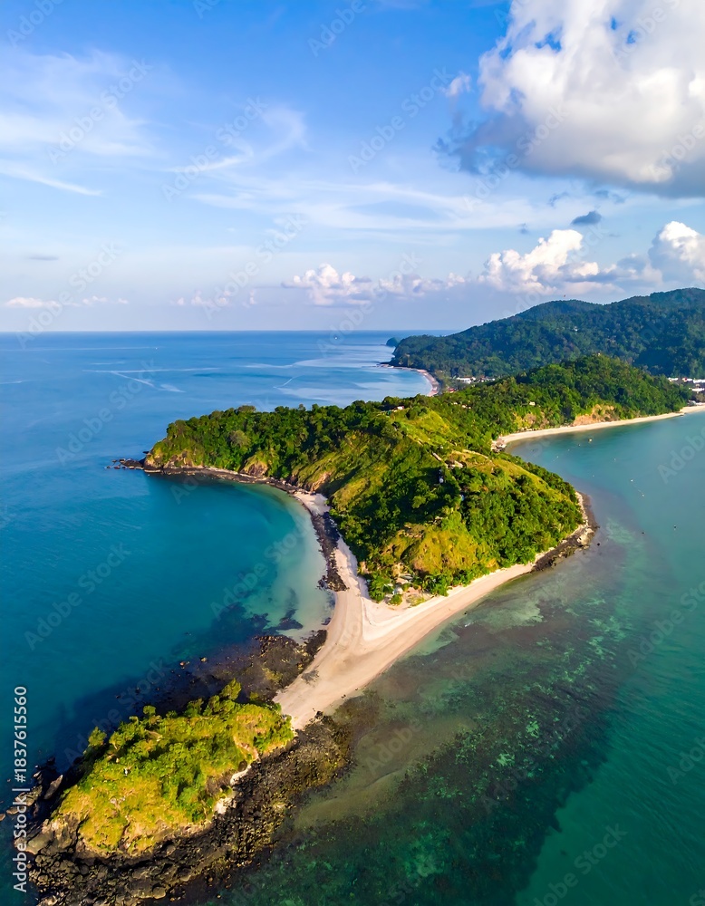 Fototapeta premium Aerial view of a stunning island formation and clear blue water