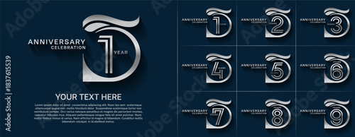 Anniversary logo type set with double line number. silver color for celebration event