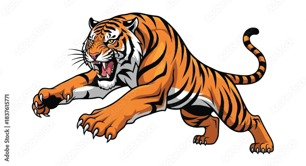 Obraz premium Powerful Bengal Tiger Jumping or Running Aggressively in Action Pose