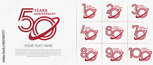 Anniversary logo type set with double line number. red color with swoosh can be use special moment
