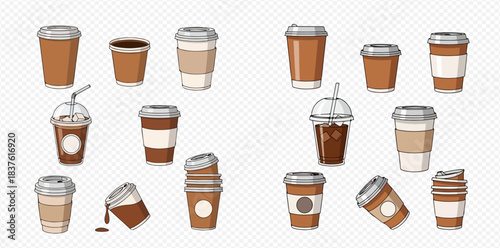 Assorted Styled To Go Coffee Cups on Neutral Background 2dflat
