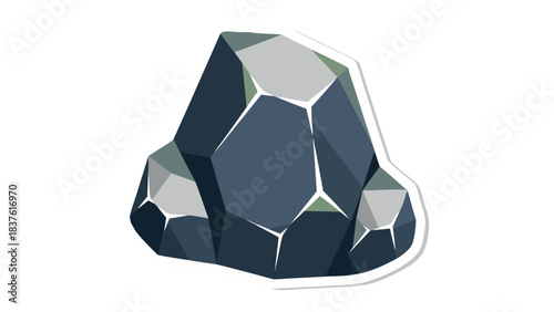 Dark Gray Polygonal Rocks Cluster with White Outline on Black Background Geometric Faceted Stone Shapes Representing Natural Elements and Minerals