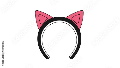 Cute Pink Cat Ear Headband with Black and White Trim on a Solid Black Background Accessory for Cosplay and Fashion