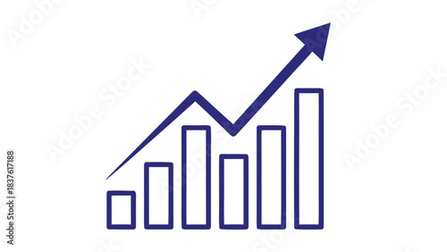 Dark Blue Bar Chart Graphic With Arrow Showing Upward Trend and Growth on Black Background