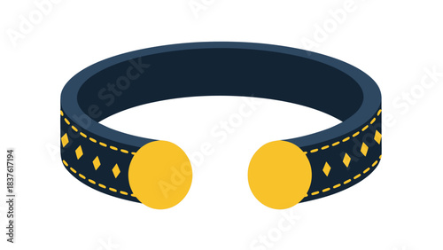 Dark Blue Cuff Bracelet With Gold Accents And Yellow Gemstones On Black Background Illuminated By Soft Light