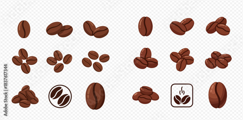 Set of Coffee Beans Isolated Vector Elements 2dflat