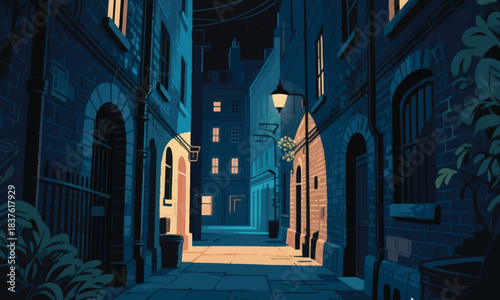 Alleys in the Night City Illustrator Artwork Banner Background Design Template 