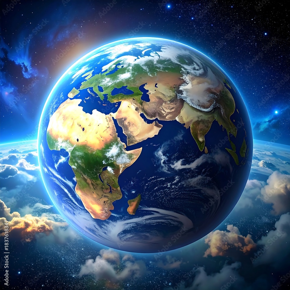 Fototapeta premium Beautiful planet earth floating in a dynamic space scene