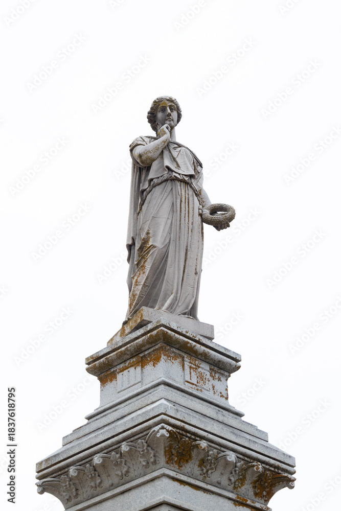 Fototapeta premium Cemetery Memorial Statue on a White Background