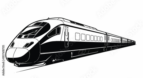 Sleek Monochrome Black and White Vector Illustration of a Modern High-Speed Passenger Train