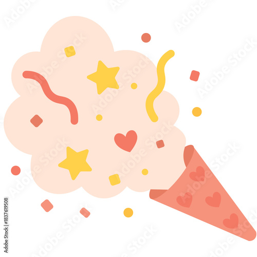 Cute heart and star party popper icon, ideal for romantic, magical parties, or illustrating sweet, sparkling, and festive celebration.