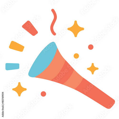 Cute blue and orange party horn icon, suitable for vibrant, dynamic parties, or illustrating cheerful, energetic, and colorful celebration designs.